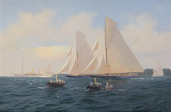 § Brian J. Jones (1945-) The Big Class Boats Racing off Cowes 1930 8 x 12in., unframed